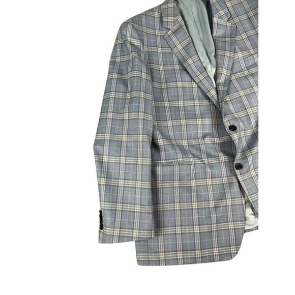 Roberto Rosso Blue Plaid Blazer 46R Italian Wool Poly Sport Coat Modena Filarte - Picture 8 of 12